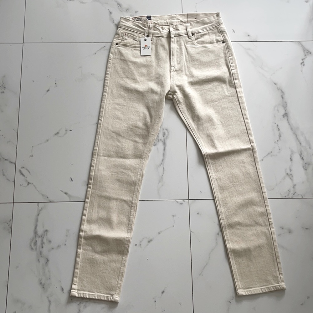 Marine Layer men’s slim 5 pocket pant in natural